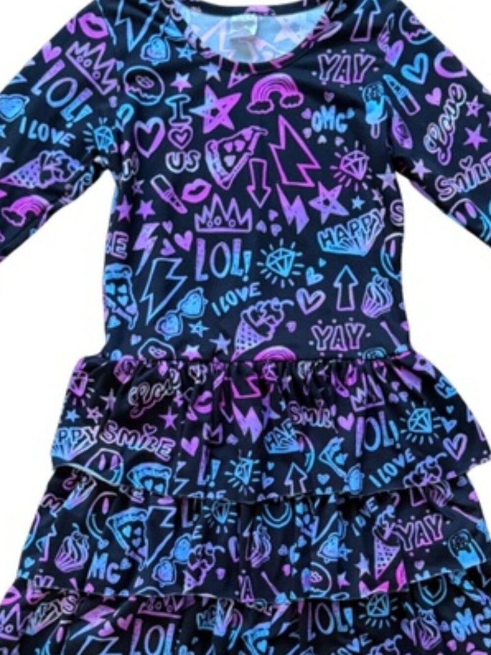 Too Sweet Girl’s long sleeve graffiti Dress Size 6x in excellent condition